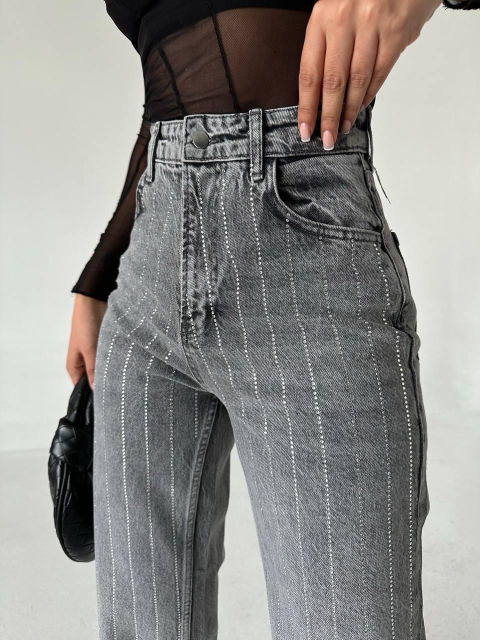 SHINY STONE DETAILED WIDE LEG JEANS